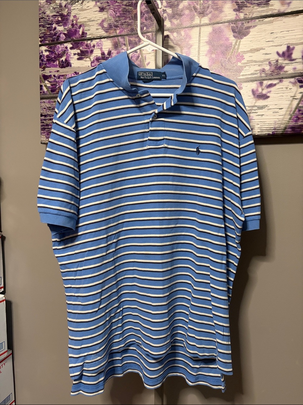 Polo by Ralph Lauren Light Blue White and Navy Striped Polo Size XL